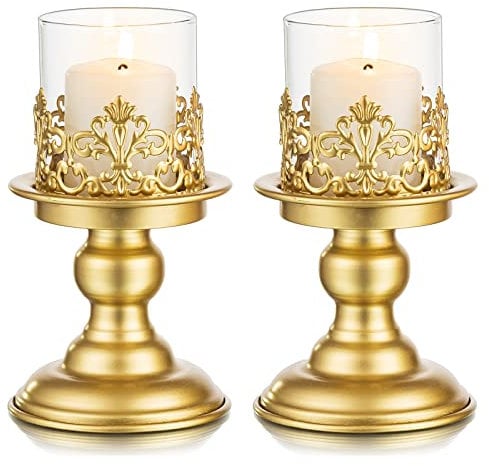 Sziqiqi Modern Kerzenständer Kerzenhalter für Stumpenkerzen - Gold Metall Kerzenständer Kerzenleuchter Kerzen Ständer für Tischdeko Wohnzimmer Esstisch Hochzeit Couchtisch Beistelltisch Weihnachten