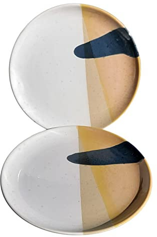 PintoCer - 2 x Platos Llanos Grandes de Ceramica de Gres, 29 cm, Platos de Cena, Apto para lavavajillas y microondas