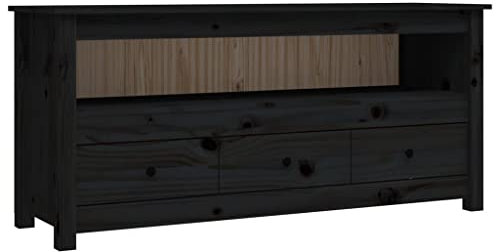 vidaXL Solid Wood Pine TV Cabinet Black Console Media Unit HiFi