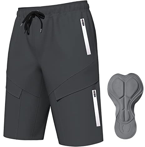 Logas MTB Herren Radlerhose,Herren Mountainbike Shorts Atmungsaktiv Radhose ，MTB Shorts für Männer mit 6 Taschen,Grau,XL