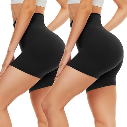 Gayhay Radlerhose Damen Kurze Leggings für Kleid Yoga Sport Biker Shorts Sporthose Hotpants High Waist Sommer Set Schwarze*2