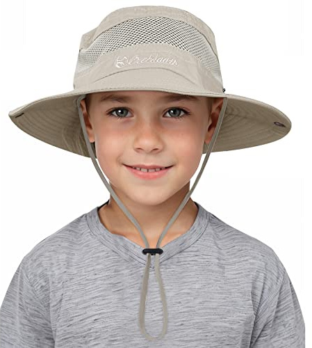 Century Star Outdoor Kids Sun Hat UPF 50+ Quick Dry Adjustable Bucket Hat Windproof Waterproof Beach Fishing Safari Hat Beige 5-13T