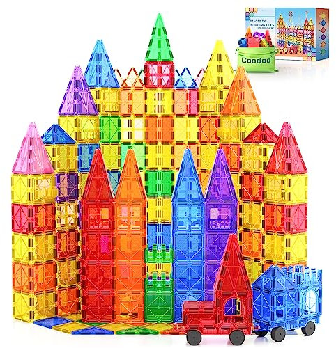 100 Magnetische Fliesen STEM Bauspielzeug mit 2 Autos, Sensorische Magnetische Bausteine für Kleinkinder und Kinder, Vorschule Montessori Spielzeug Geschenke für 3+ Jahre alte Jungen und Mädchen