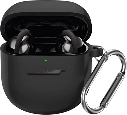 Silikon-Schutz-hülle für QuietComfort Earbuds II (2022): WAWAIW stoßfest Anti-Fall Hülle kompatibel mit Bose QuietComfort Earbuds 2 Zubehör mit Karabiner (Schwarz)