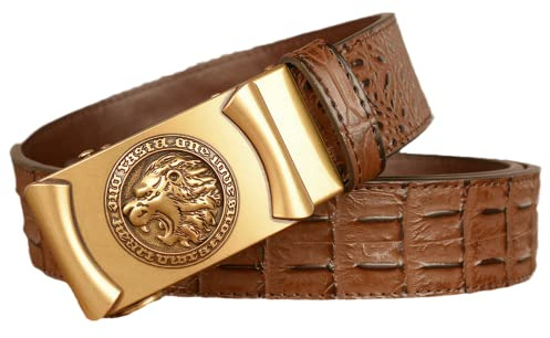 YOPADO Gürtel mit Krokoprägung Herren & Damen Ratsche Ledergürtel Automatikschließe Geschnitztes Tierkopf Löwe für Herren Anzug Business Kleidung (115cm/waist:39, Brown)