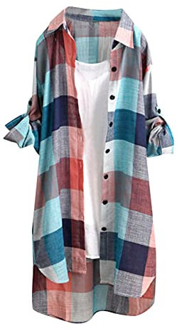 Lange Leinenbluse Damen Bluse Oversize Langarm Shirt Baumwolle Leinen Hemdbluse Elegant Übergröße Longbluse Oberteil Einfarbig Lose Leinenbluse Lang Hemd Tops