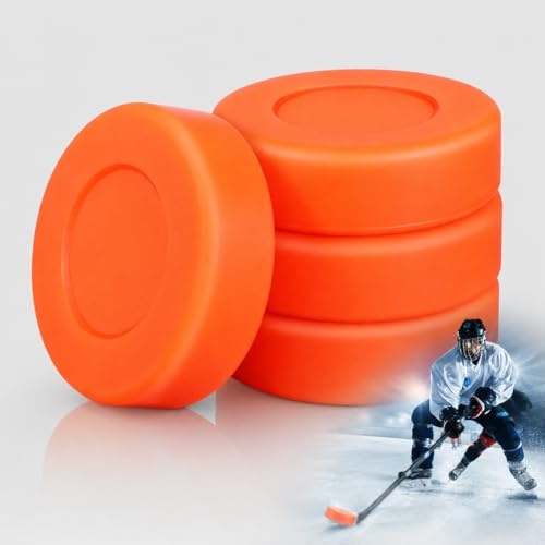 Homoyoyo 4 Pcs Hockey Practice Ball Set Hockey Training Pucks, Orange Matte PVC Adjustable Hardness Practice Puck Set, 7 x 7 x 2cm Hollow Flat for Roller, Street and Floor Ice Training Supplie
