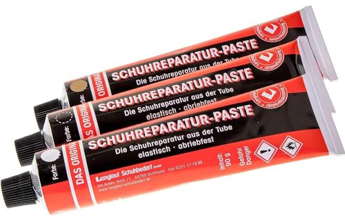 Pâte de réparation pour chaussures et semelles I Kit de réparation pour talons (noir, brun, vieux blanc) I Caoutchouc liquide pour chaussures I Lot de 3 I Produit en Allemagne de Langlauf Schuhbedarf