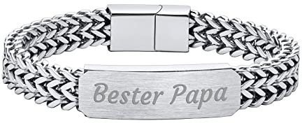 BCughia Armbänder Zum Gravieren, Herrenarmband Silber Edelstahl Erkennungsmarke mit Gravur Bester Papa Armbänder Geburtstag Geschenk 22x1.2cm