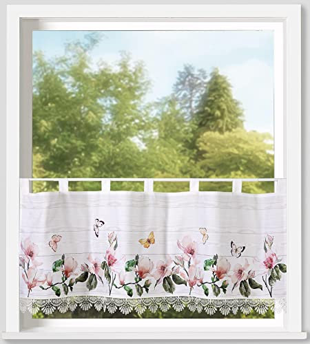 Weckbrodt Schlaufenbistro-Scheibengardine Kirschblüte mit Macrameeborte