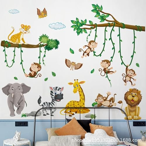 HGDESIGN® Wandtattoo Wandaufkleber Wald Tiere Dschungel Affe Faultier Koala Tiger Löwe Zoo Wandsticker Kinderzimmer Babyzimmer Kind Baby Junge Mädchen Wanddeko (C)