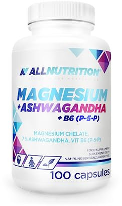 ALLNUTRITION Magnesium, Ashwagandha und B6(P-5-P) Nahrungsergänzungsmittel für Alle - Sorgfältig Ausgewählte Inhaltsstoffe - Mehrbereichsformel - Kann Schlaf und Nervensystem verbessern - 100 Kapseln