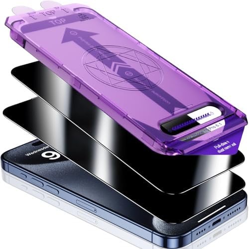 UniqueMe für iPhone 15 Pro für Panzerglas Sichtschutz - Automatische Staubentfernung,Bruchsicher Militärniveau, Anti-Kratzer, Bläschenfrei, Anti Spy Folie, 2 Stück