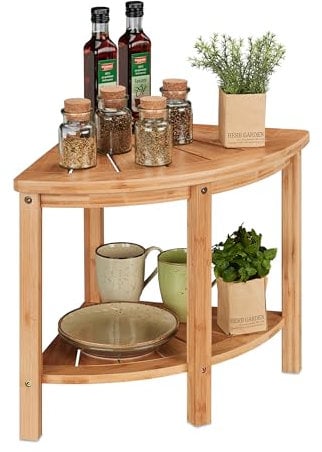 Relaxdays Bambus Eckregal, Küche & Bad, HBT 42 x 55 x 39,5 cm, Standregal, Küchenregal stehend für Arbeitsplatte, Natur