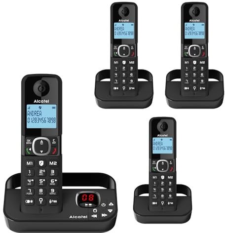 Alcatel F860 Voice Quad - Cordless Phone with answering machine and 4 Handsets - Landline Home Phones - Call Blocking Telephones