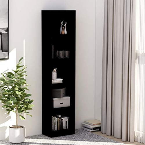 FIRBNUS Bücherregal 5 Fächer 40x24x175 cm Holz Bücherregal Holz Bücherregal Schmal Bücherregal Industrial Wohnzimmer Möbel Regal Schmal Lagerregale Abstellraum Regal Wohnzimmer Regal Schwarz