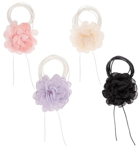 4 Stück Blumen Halskette Damen, 9cm Eleganter Blumen Choker Halsband, Groß Netz Flower Choker für Hochzeitsfeier Brautparty Abschlussball Jubiläum Cosplay Täglicher Gebrauch (4 Bunt)