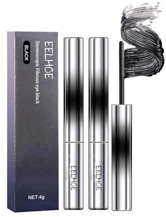 Mascara, Curling Iron Mascara, Borstenlose Mascara, 3D Curling Wimperneisen Mascara, waschbare extra schlanke Metall-Mascara (Black,2Pcs)