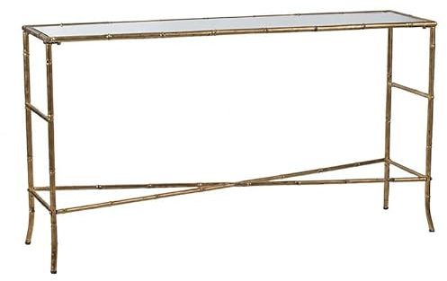 La Grande Prairie Console métal Or Plateau Verre 76x34x144cm