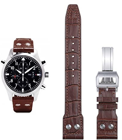 vkeid 21mm 22mm Italien Rindsleder echtes weiches Lederarmband für IWC Pilot Mark 18 weiches braunes Uhrenarmband Faltschließe