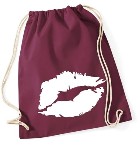 Huuraa Fitnesstasche Kussmund Lippen Geschenk Sporttasche Burgundy 12 Liter Baumwolle Kussmund Überraschung