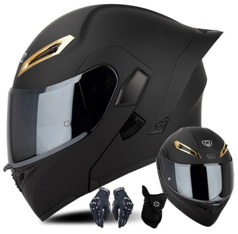 CNNGU Modularer Motorradhelm Schwarz/Weiß, ECE-geprüft, DOT FMVSS-218, Flip Up Helm Mit Doppelvisier, Handschuhe Und Gesichtsschutz, Für Männer Und Frauen