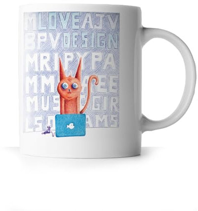 La Gata Zurda - Taza Cat & Mouse - Taza de Cerámica - 350ml - Taza para Capuchino - Taza de Té - Taza para Oficina - Ilustración