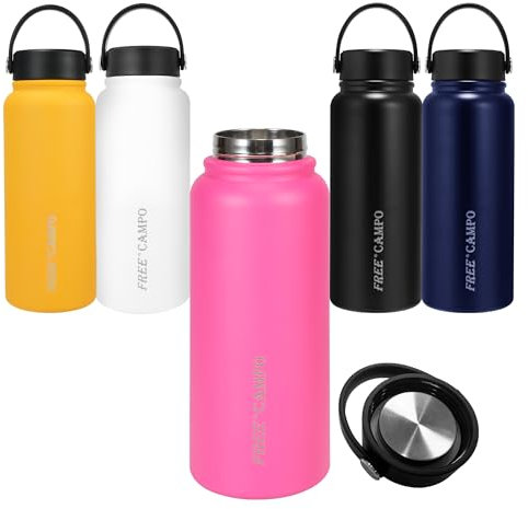 FREE CAMPO Edelstahl Trinkflasche Sport 800ml BPA-frei Auslaufsicher Thermoskanne feldflasche hält bis zu 12H Heiß & 24H Kalt Für Kohlensäurehaltige Sprudel, Schule, Fitness (mädchenhaftes Rosa)