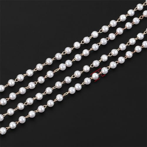 Perlenkette, 1–10 m, Kunstperlen, 3–4 mm, Kupferkette, Halskette, Armband, Schmuck, Ketten, S751, 1 m