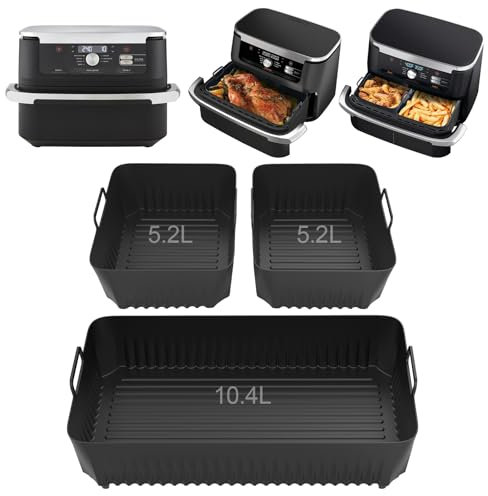 Feelhap Teglie in Silicone per Friggitrice ad Aria, 3 Pezzi Silicone per Friggitrice ad Aria per Cassetto Ninja Flex AF500, Cestello per Air Fryer Riutilizzabile Stampo Air Fryer per Ninja Foodi Flex