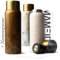 MAMEIDO Thermoskanne personalisiert 1l mit Becher - auslaufsichere Isolierkanne mit Namen, personalisertes Geschenk mit individueller Namensgravur (Oak Wood Gold, 1.000ml)