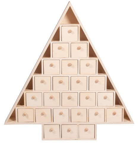 Rayher Adventskalender Holz „Baum“, Adventskalender aus Holz, natur, FSC zertifiziert, Adventskalender mit Schubladen zum Befüllen, zum Bemalen und Dekorieren, 38,5 x 40,5 x 5,5 cm, 64647505