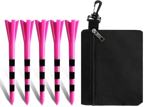 LOVMEAD Golf Tees Kunststoff 83mm 100 Stück mit Golf Tee Beutel Tasche, Golf Tees lang mit Streifen Starke Unzerbrechliche Farbe Rosa Grün (Rosa)