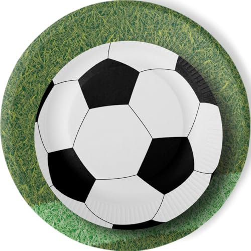 ALMACENESADAN, 5335, Pack fiesta cumpleaños; compuesto por pack de 8 platos de cartón de futbol, de 23 centimetros, paquete de 8 platos de fiesta futbol (platos 23 cm)