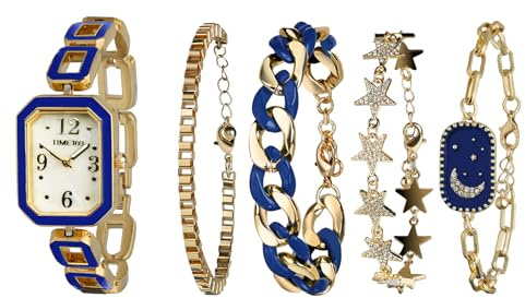 TIME100 Set Orologio, Bracciale e Collana da Donna Elegante, Orologio al Quarzo Impermeabile con Cristalli, Set Accessori Regalo per Lei