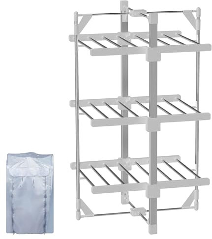 LONENESSL Electric Heated Clothes Airer, 3-Tier Electric Heated Drying Rack Indoor, Folding Aluminium Heated Airer Shelves, Freestanding Clothes Heating Rack for Shirt, Towel, Socks, Shoes