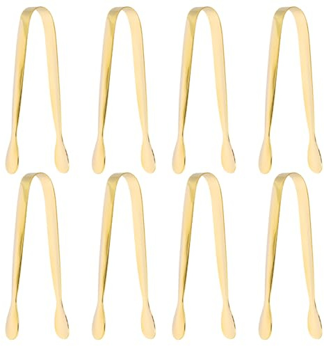 volumoon Zuckerzange Set, 8 Stück Edelstahl Eiswürfelzange für Bar, Klein Candy Bar Zangen für Küche, Mehrzweck Mini Servierzange für Hochzeit, Kaffee, Party, Büfett Grill (11 × 1.6 cm, Gold)