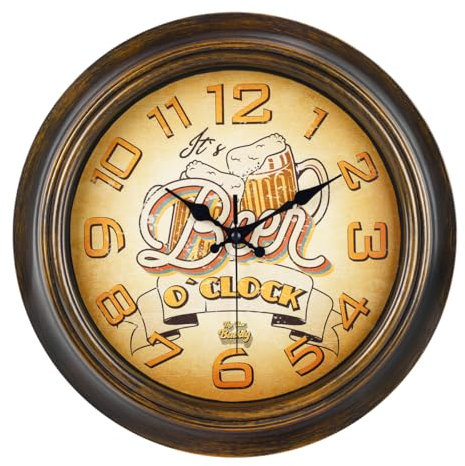 Bar Buddy Home Bar Uhr, Retro-Vintage-Wanduhr, gehärtetes Glas, batteriebetrieben, Männerhöhle und Geschenkidee für Herren, Bier-O-Clock, 35,6 cm