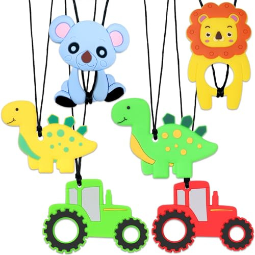 Felicify Collana da Masticare, 6PCS Collana per Masticare, Giocattoli da Masticare in Silicone, Ciondolo per Masticare, Sensoriale Teether, per Bambini Adulti con ADHD Autismo Dentizione (C)