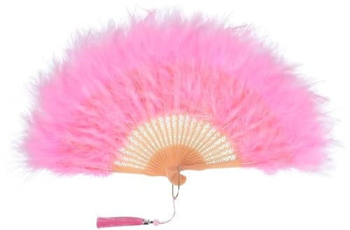 PATIKIL 1920s Vintage Marabou Feather Fan, Flapper Hand Fan Folding Handheld Fan for Costume Party Dancing Wedding Show Tea Decoration, Pink