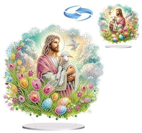 CXINLky DIY Diamond Art Painting Tisch Ostern Deko, 5D Diamant Art Painting Osterei Tischdeko, Diamant Malerei Stehend Kunst Set, Osterei Geschenke Handgemachte Dekorative Ornamente-02-Jesus