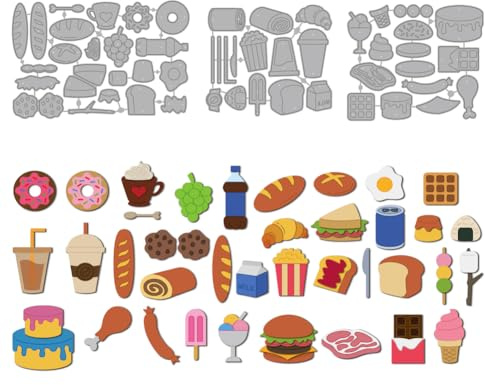 MAYJOYDIY Fast Food Dessert Stanzformen Milchtee Kuchen Metall Stanzformen Lebensmittel Snacks Thema Präge Stanzschablone Für Scrapbooking Bastelpapier Geburtstagskarten Geschenkdekoration