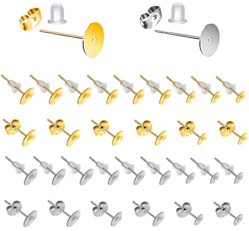 TOAOB - 500 orecchini a perno piatto in acciaio inossidabile, 3 mm a 5 mm, con chiusura per accessori di gioielli