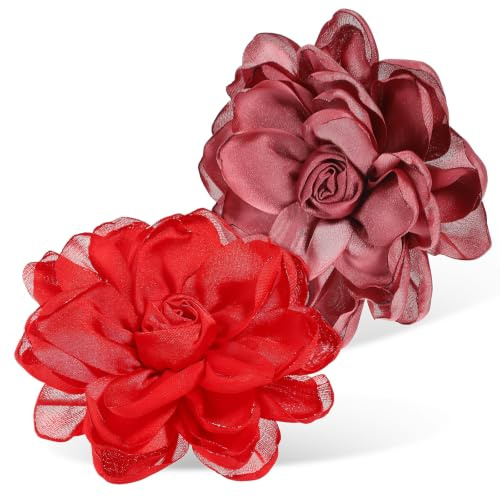 2 Stück Rosenblumen Blumenbroschen aus Satin, Elegante Anstecknadeln | Weihnachten Feier, Formelle Anlässe und Hochzeit, Sicherer Halt, Dezenter Blütenakzent