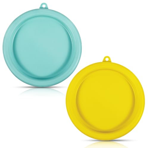 Teaaha 2 Pack Silicone Replacement Lids, Silicone Bowl Lids Covers for Food Storage, Food Cover, Round Storage Cover Replacement for Anchor Hocking and Pyrex (Yellow, light blue)
