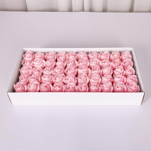 Blausky 50 Stück 5.5x6cm Rose Soap Blumen,Kunst Blütenköpfe Blumenköpf Flora-Duftseife,Seifenrosen Künstliche Rosen Köpfe,Geschenk für Muttertag Valentinstag Geburtstag Jahrestag,Hellrosa