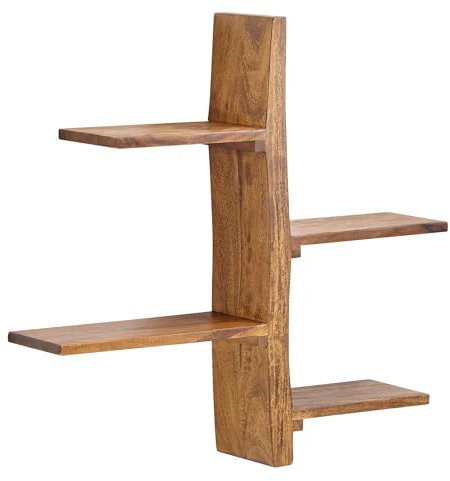 Wandregal 58x60x15 cm Sheesham Massivholz Baum-Form Hängeregal Modern | Großes Design Schweberegal | Regal Hängend Wohnzimmer | Bücherregal Wand Schwebend