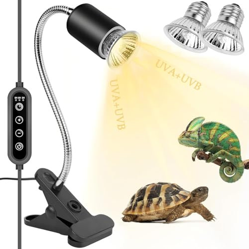 Icepark Wärmelampe Terrarium Schildkrötenleuchten mit Clip, 2 UVA UVB-Glühbirnen, einstellbarer Halter für Sonnenlampe, Lichtlampe Haustierheizung Eidechsenschlange Reptilienschildkröten