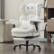 Efomao Desk Office Chair, X-Embroidery Big and Tall PU Leather Home Chair, Adjustable High Back Computer Gaming Chair, 200kg Swivel Executive Office Chair with Footrest and Lumbar Support, WHITE