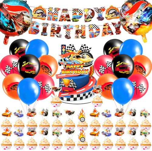 Lu Auto Luftballons Geburtstagsdeko, Car Ballons Geburtstag Deko Jungen Mädchen Kindergeburtstag rennauto Folienballon Tortendeko Geburtstag Happy Birthday Banner Party Deko Kinder Party Supplies